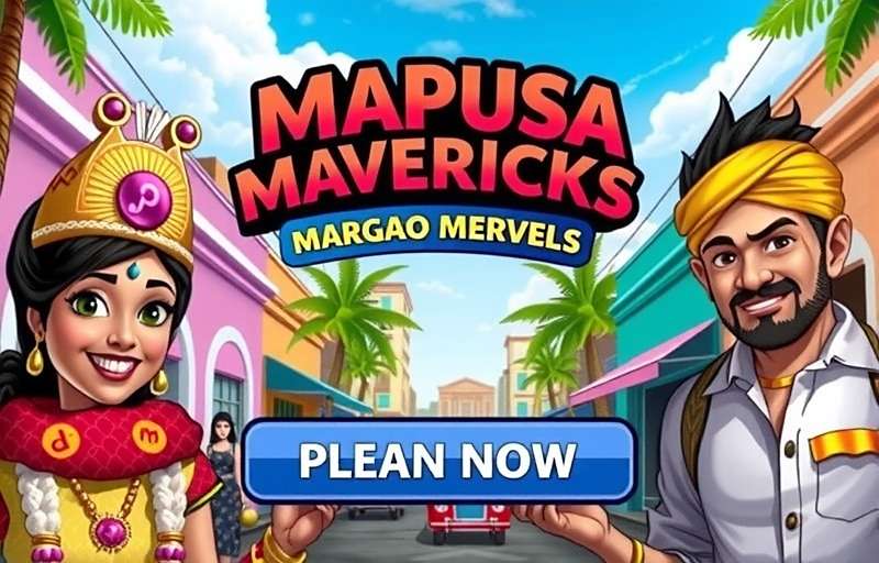 Margao Marvels - Vibrant Goan Gaming Experience Margao Marvels game cover featuring vibrant Goan streets with characters in traditional and modern attire